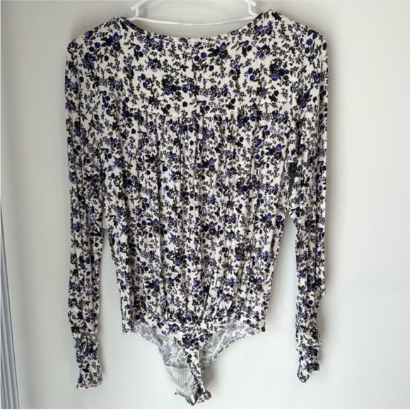 Free People Floral Bodysuit in Blue and White - Picture 8 of 10